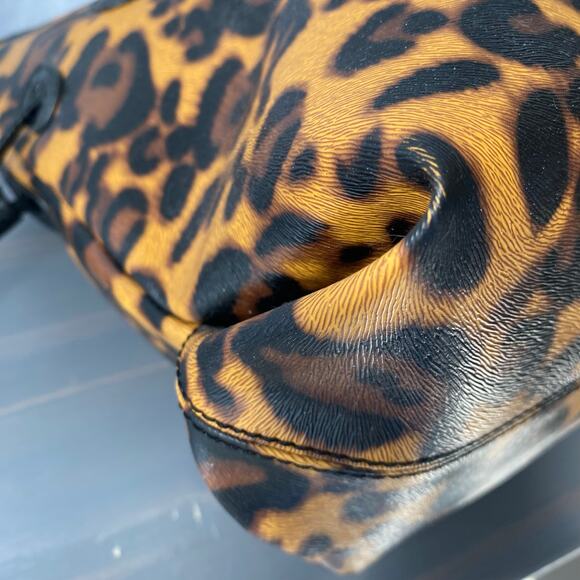 MMS Leopard Print Tote Bag Mobwife VTG Y2K Gold Brown Faux Leather Drawstring - Picture 6 of 10